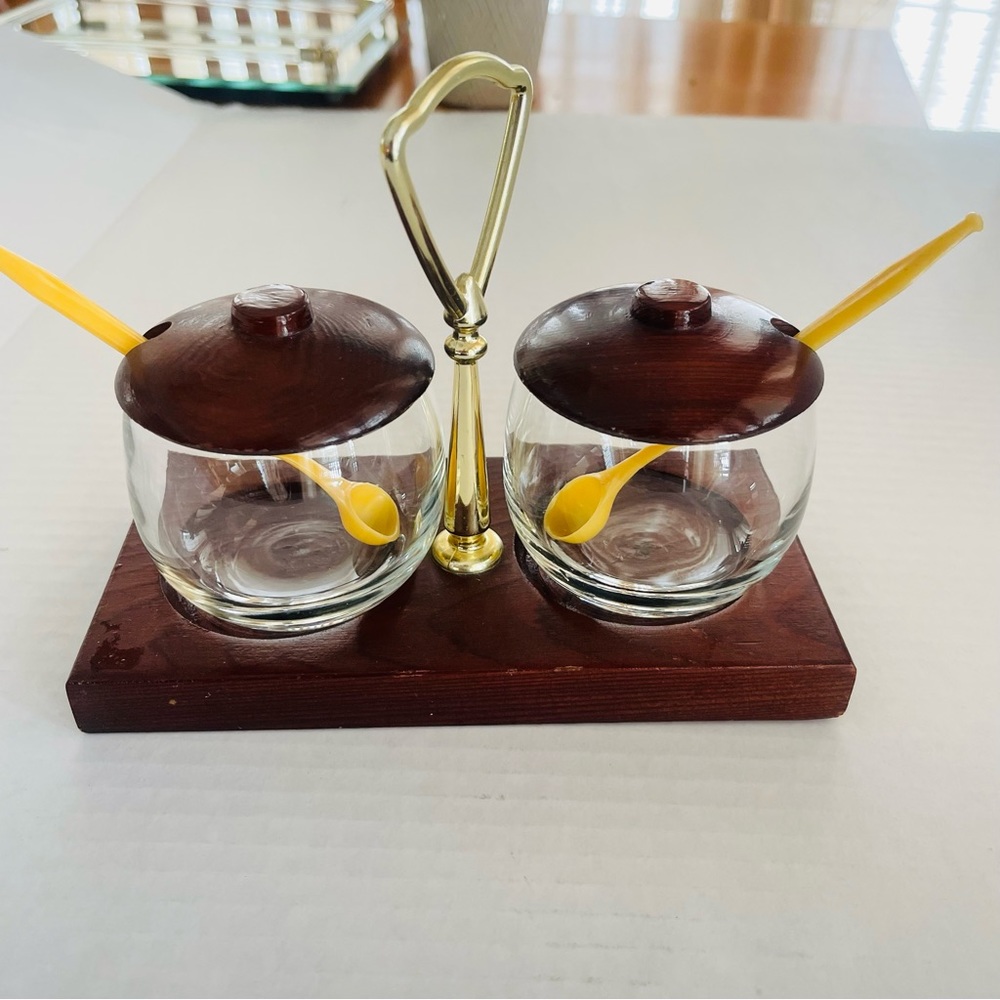 MIdcentury Vintage Condiment set. California Redwood, Trees of Mystery.